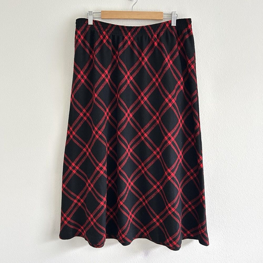 Vintage Red Black Plaid Midi Skirt C.D. Daniels Sz 1X Preppy Academia Office